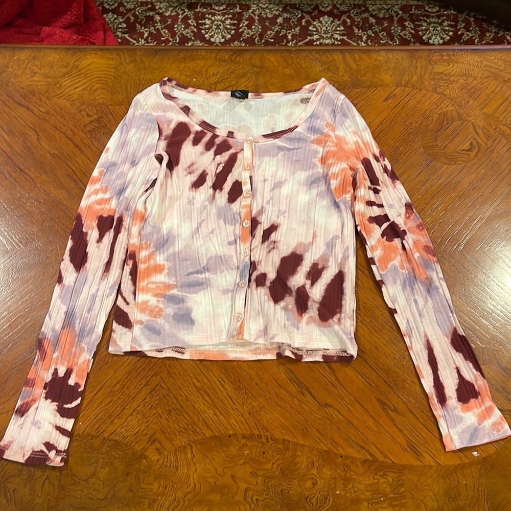Girls button down tie dye long sleeve shirt